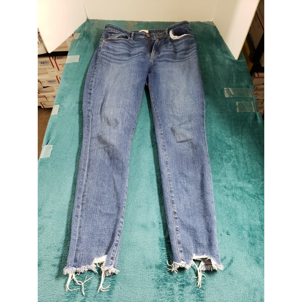 Loft Jeans Size 6 Womens Blue Denim Fray Hem Pants Ladies High Rise Curvy Skinny